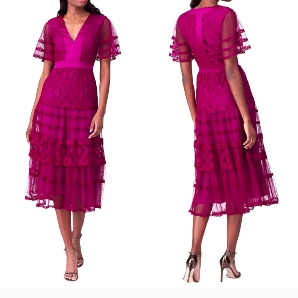 Temperley London Women's Florence Short Sleeve Purple Lace Dress Size US 8